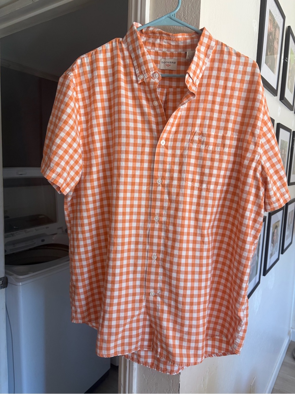 Dockers Orange and White Gingham Short-Sleeve Button-Down Shirt